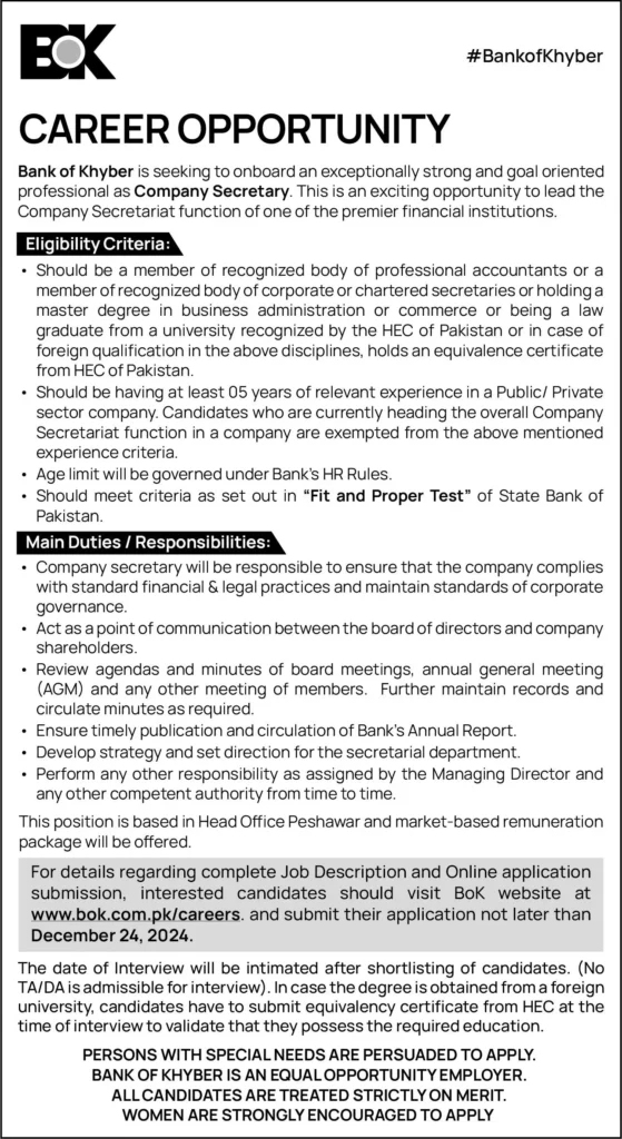 Latest Job Opportunities in Pakistan: Bank Of Khyber BOK